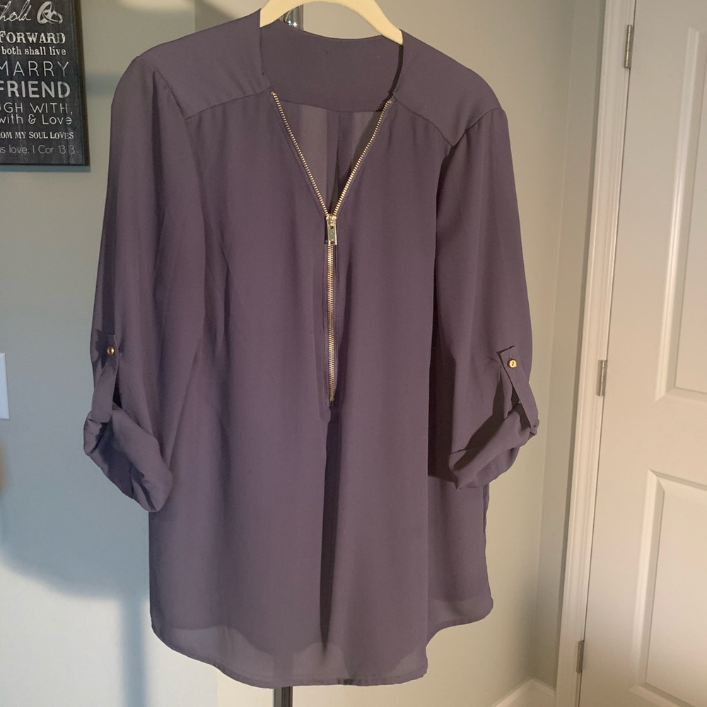Dark grey blouse with gold embellishments